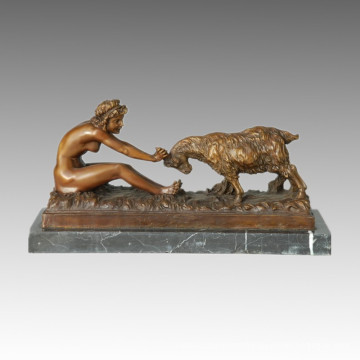 Nude Figure Statue Lady Sheep Bronze Sculpture, a. Gory TPE-141